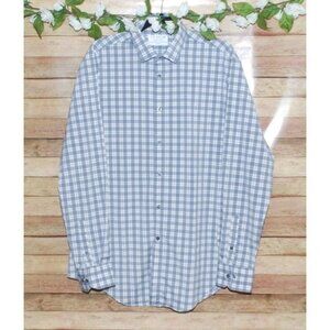 J.M. Haggar Men's Gray Plaid Button Front Dress Shirt Size 16-16.5 36/37 Career